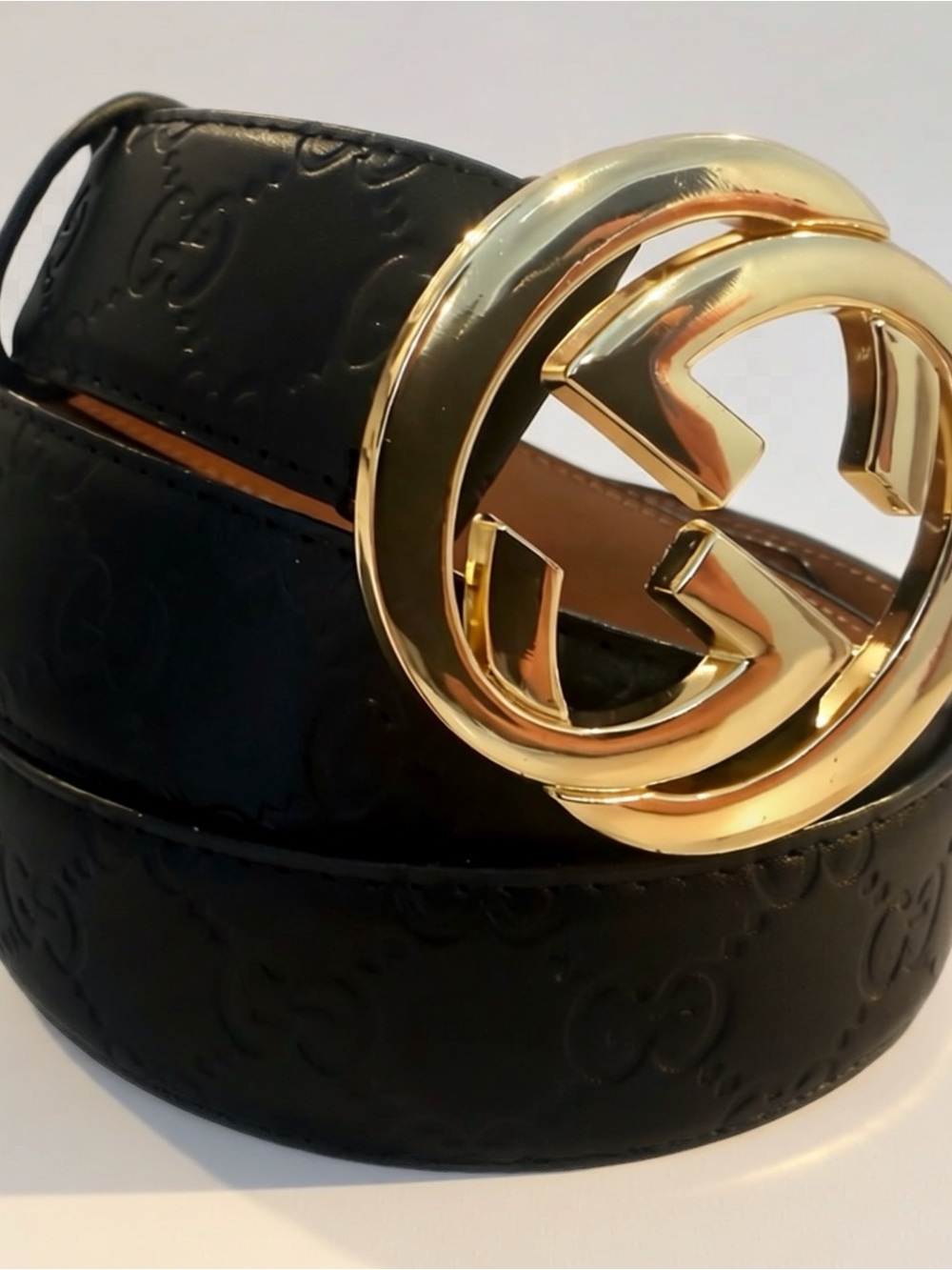 Gucci Black Leather Belt with Gold Double G Buckle